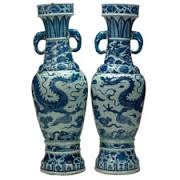The David Vases

Yuan Dynasty, 1351, White porcelain/cobalt blue under glaze

One of the most important examples of blue and white porcelain in existence 
Made for the altar of a Daoist temple, along with an incense burner which has not been found; a typical alter set.
Dedication on the side of the neck of the vessels; believed to be earliest known blue and white porcelain dedication.
Inscription on one of the cases: 