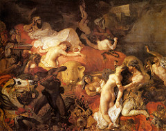 The Death of Sardanapalus, Eugene Delacroix, 1827
Style: French Romanticism 
This displays the important historical event of Sardanapalus. It was normal at this time to show only important people and events in paintings.