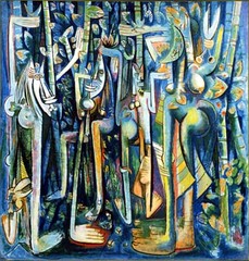 The Jungle

Wifredo Lam,1943, Gouache on paper mounted on canvas

Surrealism
Cuban born artist whose career took him to Europe and the United States
Interested in cuban culture, mix of hispanic and african
Influenced by african sculpture, cubist works, surrealist paintings
Intended to communicate a psychic state of mind
Addresses the history of slavery in colonial cuba
Crescent shaped faces suggest African masks
Rounded backs thin arms/legs, pronounced hands/feet
Meant to suggest sugarcane, which are grown in fields not jungles
Different than most other cuban artwork which was catered to tourists
Showed the reality of cuban life which many people thought was fun and joyful due to its location as a tourist place
