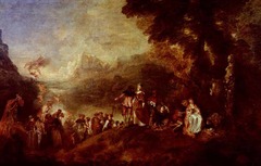 The Return from Cythera
c. 1717
Artist: Watteau
Period: Rococo 
Light and dreamy atmospheric perspective, shows lovers leaving the island of Venus
