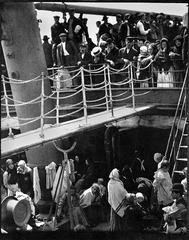 The Steerage

Alfred Stieglitz, 1907, Photogravure

Photographed the world as he saw it, arranged little and allowed people/event to make their own compositions
Interested in the compositional possibilities of diagonals and lines acting as framing elements
Diagonals and framing effects of ladders, sails, steam pipes
Depicts the poorest passengers on a ship traveling from the US to Europe
Published in 1911 in Camera Work
Influenced by experimental European painting, compared to a cubist drawing by picasso
Cubist-like in arrangement of shapes and tonal values
Shows social division of society
Steerage was part of the ship reserved for passengers with the cheapest tickets 
Walkway serves as a division the poor people on bottom and middle/upper class people on top