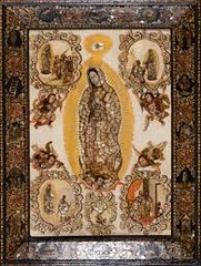 The Virgin of Guadalupe 
Miguel González. c. 1698 C.E. Based on original Virgin of Gaudalupe. Basilica of Guadalupe, Mexico City. 16th century C.E. Oil on canvas on wood, inlaid with mother-of-pearl