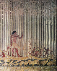 Ti Watching the Hippopotamus Hunt
c. 2400 BCE; Old kingdom
Culture: Egypt
Ti was a government official, this was a painted relief in his mastabas. Boat symbolized the journey to the afterlife. Uses hierarchical portrayal.