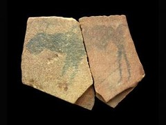 Title: Apollo 11 Stones 
Period/ Style: Paleolithic Old Stone Age
Date: 25,000 BCE 
Original Location: Namibia, Africa 
Material: Charcoal on stone 
Subject: some kind of animal, not super detailed so hard to tell
Historical Context: one of the oldest pieces of art