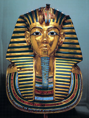 Tutankhamun's Tomb, intermost coffin. New Kingdom, 18th Dynasty. c. 1,323 B.C.E. Gold with inlay of enamel and semiprecious stones.