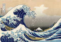 Under the Wave of Kanagawa (Kanagawa oki nami ura), as known as the Great Wave, from the series Thirty-six Views of Mount Fuji 
Katsushika Hokusai. 1830-1833 C.E. Polychrome woodblock print; ink and color on paper
