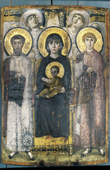 Virgin THeotokos and Child between Saints Theodore and George. Byzantine . 6th or early 7th century ce. Encaustic on wood