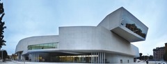 Zaha Hadid; MAXXI National Museum of XXI Century Arts (view of facade); Rome; 2009; glass, steel, and cement
